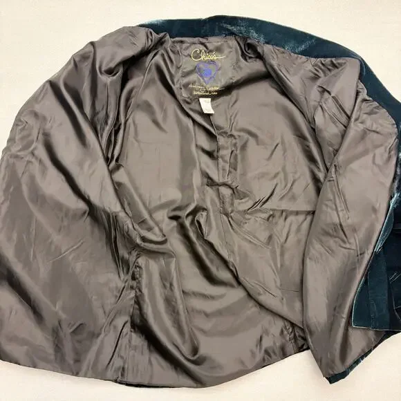 Chicos Green Silk & Velvet Painted Butterfly Kimono Blazer Jacket Size 2 (L/12) - Picture 10 of 12